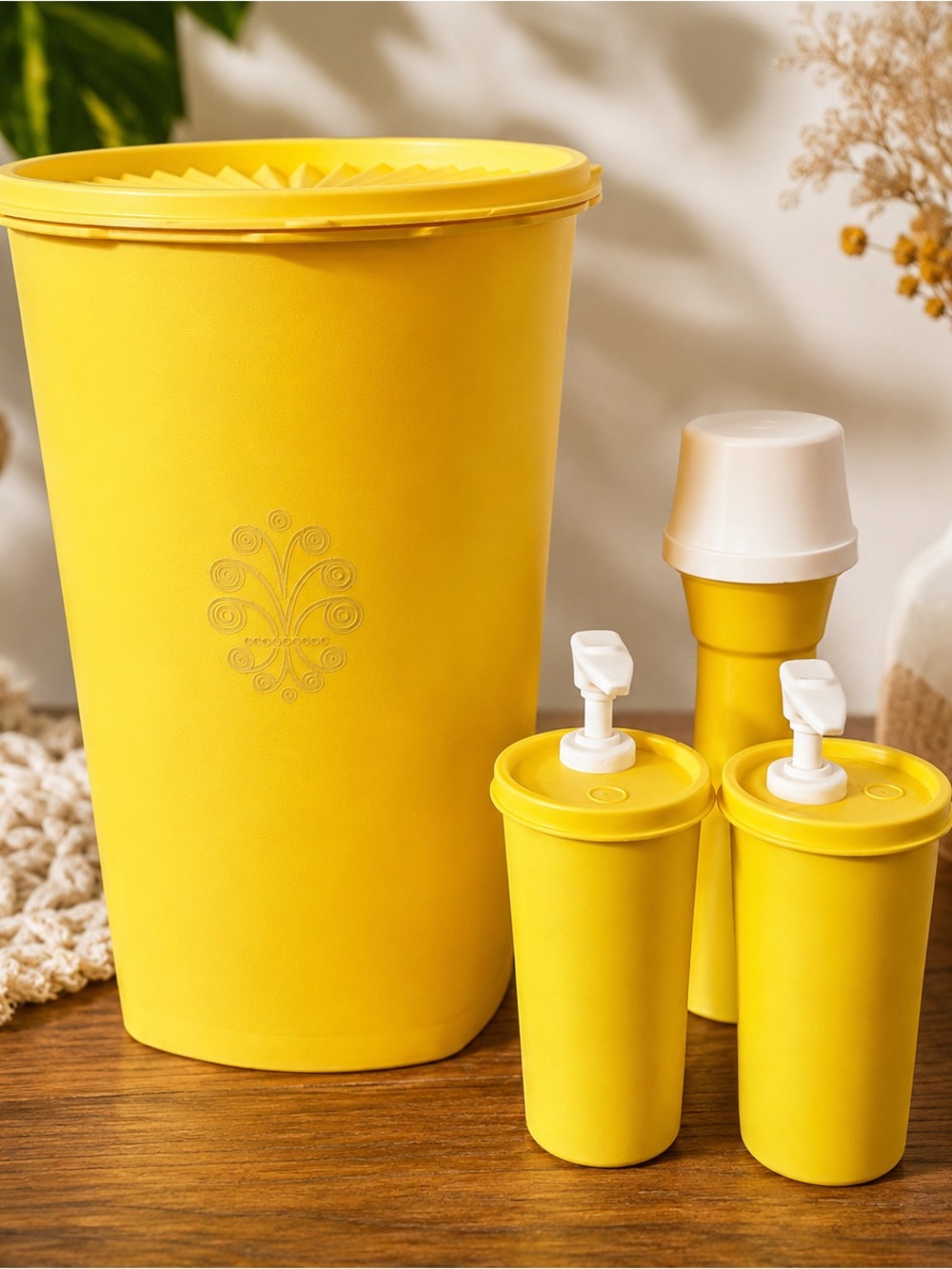 Retro Yellow Tupperware Canister Set 1970s Kitchen Storage Dispensers